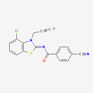 molecular formula C18H10ClN3OS B2817649 N-[(2Z)-4-chloro-3-(prop-2-yn-1-yl)-2,3-dihydro-1,3-benzothiazol-2-ylidene]-4-cyanobenzamide CAS No. 868377-51-9