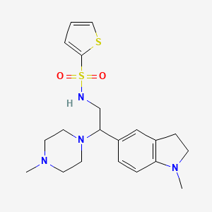 molecular formula C20H28N4O2S2 B2817669 N-(2-(1-methylindolin-5-yl)-2-(4-methylpiperazin-1-yl)ethyl)thiophene-2-sulfonamide CAS No. 946241-95-8