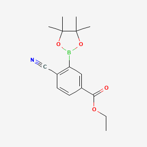 molecular formula C16H20BNO4 B2817672 Benzoic acid, 4-cyano-3-(4,4,5,5-tetramethyl-1,3,2-dioxaborolan-2-yl)-, ethyl ester CAS No. 1126479-87-5