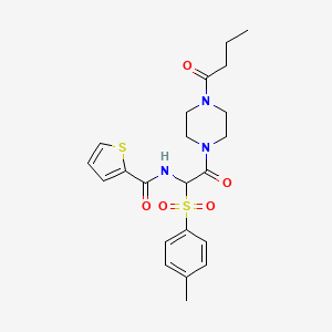 molecular formula C22H27N3O5S2 B2817676 N-(2-(4-butyrylpiperazin-1-yl)-2-oxo-1-tosylethyl)thiophene-2-carboxamide CAS No. 1032188-37-6