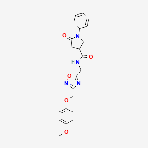 molecular formula C22H22N4O5 B2817712 N-((3-((4-methoxyphenoxy)methyl)-1,2,4-oxadiazol-5-yl)methyl)-5-oxo-1-phenylpyrrolidine-3-carboxamide CAS No. 1226446-64-5