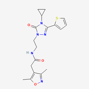 molecular formula C18H21N5O3S B2817729 N-(2-(4-cyclopropyl-5-oxo-3-(thiophen-2-yl)-4,5-dihydro-1H-1,2,4-triazol-1-yl)ethyl)-2-(3,5-dimethylisoxazol-4-yl)acetamide CAS No. 1448027-96-0