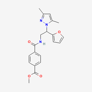 molecular formula C20H21N3O4 B2817745 methyl 4-((2-(3,5-dimethyl-1H-pyrazol-1-yl)-2-(furan-2-yl)ethyl)carbamoyl)benzoate CAS No. 2034543-24-1