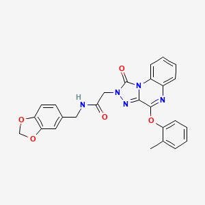 molecular formula C26H21N5O5 B2817758 N-[(2H-1,3-benzodioxol-5-yl)methyl]-2-[4-(2-methylphenoxy)-1-oxo-1H,2H-[1,2,4]triazolo[4,3-a]quinoxalin-2-yl]acetamide CAS No. 1358028-04-2