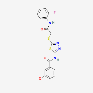 molecular formula C18H15FN4O3S2 B2817759 N-[5-({[(2-fluorophenyl)carbamoyl]methyl}sulfanyl)-1,3,4-thiadiazol-2-yl]-3-methoxybenzamide CAS No. 392298-53-2