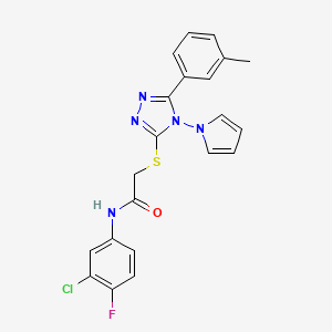 molecular formula C21H17ClFN5OS B2817790 N-(3-chloro-4-fluorophenyl)-2-{[5-(3-methylphenyl)-4-(1H-pyrrol-1-yl)-4H-1,2,4-triazol-3-yl]sulfanyl}acetamide CAS No. 886931-50-6