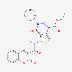 molecular formula C25H17N3O6S B2817808 ethyl 4-oxo-5-(2-oxo-2H-chromene-3-carboxamido)-3-phenyl-3,4-dihydrothieno[3,4-d]pyridazine-1-carboxylate CAS No. 851947-76-7