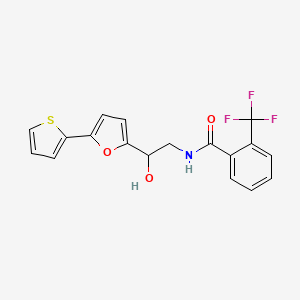 molecular formula C18H14F3NO3S B2817830 N-{2-hydroxy-2-[5-(thiophen-2-yl)furan-2-yl]ethyl}-2-(trifluoromethyl)benzamide CAS No. 2319723-89-0
