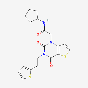 molecular formula C19H21N3O3S2 B2817928 N-cyclopentyl-2-(2,4-dioxo-3-(2-(thiophen-2-yl)ethyl)-3,4-dihydrothieno[3,2-d]pyrimidin-1(2H)-yl)acetamide CAS No. 1261000-47-8