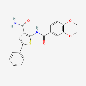 molecular formula C20H16N2O4S B2818001 N-(3-carbamoyl-5-phenylthiophen-2-yl)-2,3-dihydro-1,4-benzodioxine-6-carboxamide CAS No. 941993-97-1