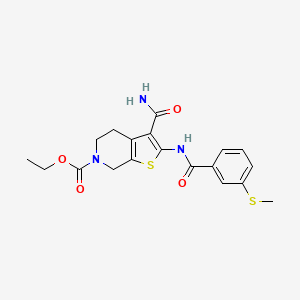 molecular formula C19H21N3O4S2 B2818096 ethyl 3-carbamoyl-2-(3-(methylthio)benzamido)-4,5-dihydrothieno[2,3-c]pyridine-6(7H)-carboxylate CAS No. 896341-08-5