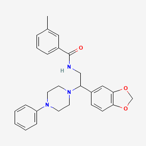 molecular formula C27H29N3O3 B2818160 N-[2-(2H-1,3-benzodioxol-5-yl)-2-(4-phenylpiperazin-1-yl)ethyl]-3-methylbenzamide CAS No. 896357-02-1