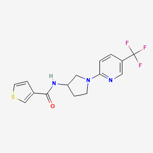 molecular formula C15H14F3N3OS B2818172 N-{1-[5-(trifluoromethyl)pyridin-2-yl]pyrrolidin-3-yl}thiophene-3-carboxamide CAS No. 1797083-99-8