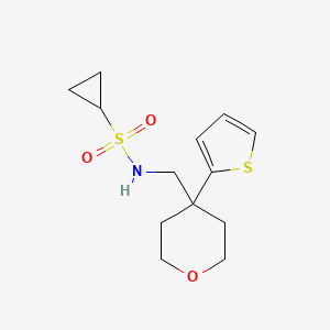 molecular formula C13H19NO3S2 B2818202 N-{[4-(thiophen-2-yl)oxan-4-yl]methyl}cyclopropanesulfonamide CAS No. 1209574-72-0