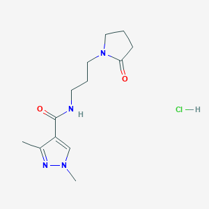 molecular formula C13H21ClN4O2 B2818259 1,3-dimethyl-N-(3-(2-oxopyrrolidin-1-yl)propyl)-1H-pyrazole-4-carboxamide hydrochloride CAS No. 1331266-39-7