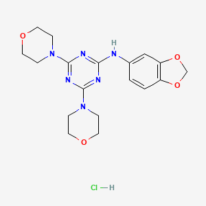 molecular formula C18H23ClN6O4 B2818345 N-(benzo[d][1,3]dioxol-5-yl)-4,6-dimorpholino-1,3,5-triazin-2-amine hydrochloride CAS No. 1216616-16-8