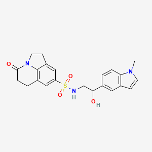 molecular formula C22H23N3O4S B2818356 N-(2-hydroxy-2-(1-methyl-1H-indol-5-yl)ethyl)-4-oxo-2,4,5,6-tetrahydro-1H-pyrrolo[3,2,1-ij]quinoline-8-sulfonamide CAS No. 2034256-27-2