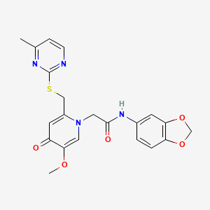 molecular formula C21H20N4O5S B2818420 N-(2H-1,3-benzodioxol-5-yl)-2-(5-methoxy-2-{[(4-methylpyrimidin-2-yl)sulfanyl]methyl}-4-oxo-1,4-dihydropyridin-1-yl)acetamide CAS No. 951580-53-3