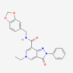 molecular formula C23H20N4O4 B2818453 N-(benzo[d][1,3]dioxol-5-ylmethyl)-5-ethyl-3-oxo-2-phenyl-3,5-dihydro-2H-pyrazolo[4,3-c]pyridine-7-carboxamide CAS No. 921513-85-1