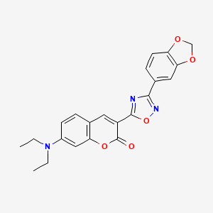 molecular formula C22H19N3O5 B2818486 3-[3-(2H-1,3-benzodioxol-5-yl)-1,2,4-oxadiazol-5-yl]-7-(diethylamino)-2H-chromen-2-one CAS No. 931717-74-7