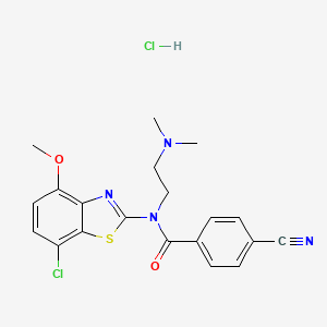 molecular formula C20H20Cl2N4O2S B2818511 N-(7-CHLORO-4-METHOXY-1,3-BENZOTHIAZOL-2-YL)-4-CYANO-N-[2-(DIMETHYLAMINO)ETHYL]BENZAMIDE HYDROCHLORIDE CAS No. 1217110-54-7