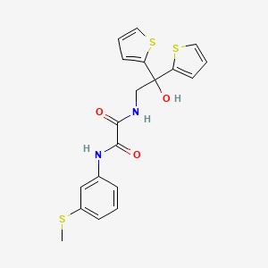molecular formula C19H18N2O3S3 B2818543 N-[2-hydroxy-2,2-bis(thiophen-2-yl)ethyl]-N'-[3-(methylsulfanyl)phenyl]ethanediamide CAS No. 2034478-23-2