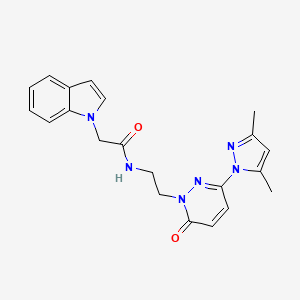 molecular formula C21H22N6O2 B2818546 N-(2-(3-(3,5-dimethyl-1H-pyrazol-1-yl)-6-oxopyridazin-1(6H)-yl)ethyl)-2-(1H-indol-1-yl)acetamide CAS No. 1351609-50-1