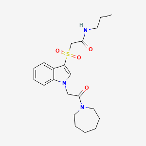 molecular formula C21H29N3O4S B2818552 2-((1-(2-(azepan-1-yl)-2-oxoethyl)-1H-indol-3-yl)sulfonyl)-N-propylacetamide CAS No. 878061-03-1