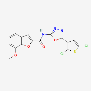 molecular formula C16H9Cl2N3O4S B2818701 N-[5-(2,5-dichlorothiophen-3-yl)-1,3,4-oxadiazol-2-yl]-7-methoxy-1-benzofuran-2-carboxamide CAS No. 1171163-22-6