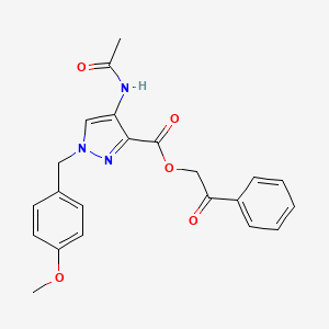 molecular formula C22H21N3O5 B2818727 phenacyl 4-acetamido-1-[(4-methoxyphenyl)methyl]pyrazole-3-carboxylate CAS No. 825621-89-4