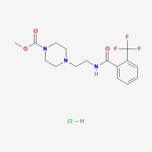 molecular formula C16H21ClF3N3O3 B2818755 Methyl 4-(2-(2-(trifluoromethyl)benzamido)ethyl)piperazine-1-carboxylate hydrochloride CAS No. 1351641-82-1