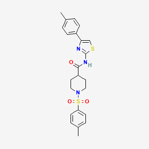 molecular formula C23H25N3O3S2 B2818848 N-(4-(p-tolyl)thiazol-2-yl)-1-tosylpiperidine-4-carboxamide CAS No. 923442-99-3