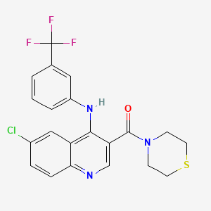 molecular formula C21H17ClF3N3OS B2818979 6-CHLORO-3-(THIOMORPHOLINE-4-CARBONYL)-N-[3-(TRIFLUOROMETHYL)PHENYL]QUINOLIN-4-AMINE CAS No. 1359401-41-4