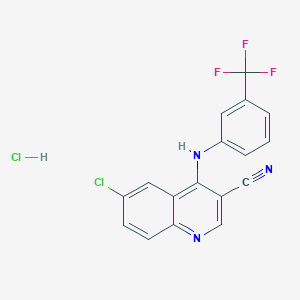 molecular formula C17H10Cl2F3N3 B2819061 6-Chloro-4-((3-(trifluoromethyl)phenyl)amino)quinoline-3-carbonitrile hydrochloride CAS No. 1323621-81-3