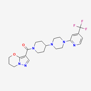 molecular formula C22H27F3N6O2 B2819094 (6,7-dihydro-5H-pyrazolo[5,1-b][1,3]oxazin-3-yl)(4-(4-(4-(trifluoromethyl)pyridin-2-yl)piperazin-1-yl)piperidin-1-yl)methanone CAS No. 2034494-34-1