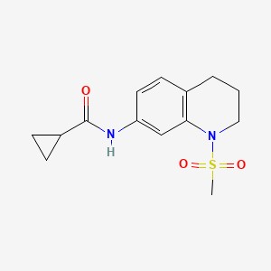 molecular formula C14H18N2O3S B2819136 N-(1-METHANESULFONYL-1,2,3,4-TETRAHYDROQUINOLIN-7-YL)CYCLOPROPANECARBOXAMIDE CAS No. 946350-27-2