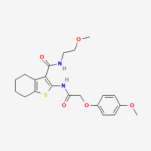 molecular formula C21H26N2O5S B2819172 N-(2-methoxyethyl)-2-(2-(4-methoxyphenoxy)acetamido)-4,5,6,7-tetrahydrobenzo[b]thiophene-3-carboxamide CAS No. 380871-26-1