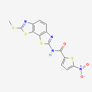 molecular formula C14H8N4O3S4 B2819207 N-[11-(methylsulfanyl)-3,12-dithia-5,10-diazatricyclo[7.3.0.0^{2,6}]dodeca-1(9),2(6),4,7,10-pentaen-4-yl]-5-nitrothiophene-2-carboxamide CAS No. 477503-39-2