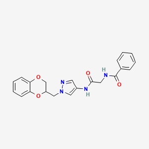 molecular formula C21H20N4O4 B2819256 N-{1-[(2,3-dihydro-1,4-benzodioxin-2-yl)methyl]-1H-pyrazol-4-yl}-2-(phenylformamido)acetamide CAS No. 1795299-44-3