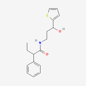 molecular formula C17H21NO2S B2819288 N-(3-hydroxy-3-(thiophen-2-yl)propyl)-2-phenylbutanamide CAS No. 1421483-62-6