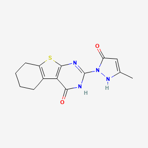 molecular formula C14H14N4O2S B2819314 2-(3-methyl-5-oxo-2,5-dihydro-1H-pyrazol-1-yl)-5,6,7,8-tetrahydrobenzo[4,5]thieno[2,3-d]pyrimidin-4(3H)-one CAS No. 325476-13-9