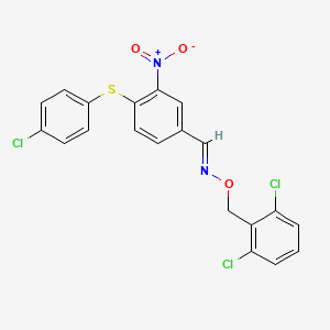molecular formula C20H13Cl3N2O3S B2819316 (E)-({4-[(4-chlorophenyl)sulfanyl]-3-nitrophenyl}methylidene)[(2,6-dichlorophenyl)methoxy]amine CAS No. 477851-93-7