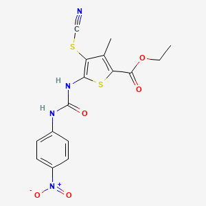 molecular formula C16H14N4O5S2 B2819321 ethyl 4-(cyanosulfanyl)-3-methyl-5-{[(4-nitrophenyl)carbamoyl]amino}thiophene-2-carboxylate CAS No. 681165-94-6