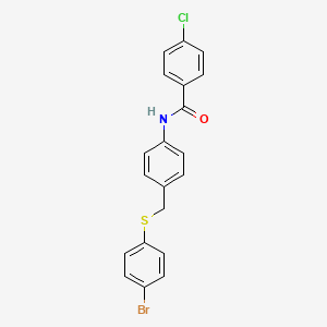 molecular formula C20H15BrClNOS B2819323 N-(4-{[(4-bromophenyl)sulfanyl]methyl}phenyl)-4-chlorobenzenecarboxamide CAS No. 321431-68-9