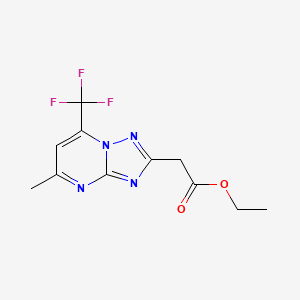 molecular formula C11H11F3N4O2 B2819335 Ethyl 2-(5-methyl-7-(trifluoromethyl)-[1,2,4]triazolo[1,5-a]pyrimidin-2-yl)acetate CAS No. 1160246-31-0