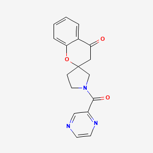 molecular formula C17H15N3O3 B2819358 1'-(Pyrazine-2-carbonyl)spiro[chroman-2,3'-pyrrolidin]-4-one CAS No. 1795083-54-3