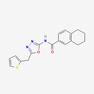 molecular formula C18H17N3O2S B2819381 N-(5-(thiophen-2-ylmethyl)-1,3,4-oxadiazol-2-yl)-5,6,7,8-tetrahydronaphthalene-2-carboxamide CAS No. 1020977-53-0