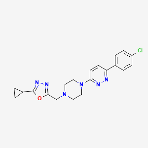 molecular formula C20H21ClN6O B2819391 3-(4-Chlorophenyl)-6-{4-[(5-cyclopropyl-1,3,4-oxadiazol-2-yl)methyl]piperazin-1-yl}pyridazine CAS No. 2380181-73-5