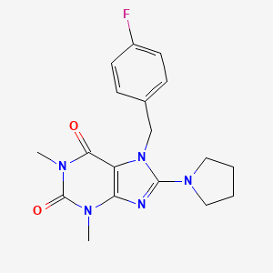 molecular formula C18H20FN5O2 B2819474 7-(4-fluorobenzyl)-1,3-dimethyl-8-(pyrrolidin-1-yl)-1H-purine-2,6(3H,7H)-dione CAS No. 333752-52-6