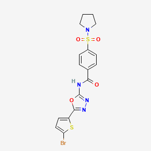 molecular formula C17H15BrN4O4S2 B2819538 N-(5-(5-bromothiophen-2-yl)-1,3,4-oxadiazol-2-yl)-4-(pyrrolidin-1-ylsulfonyl)benzamide CAS No. 1021131-66-7